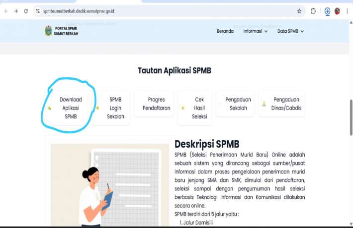 LAMAN DOWNLOAD APLIKASI SPMB SUMUT TAHUN 2025